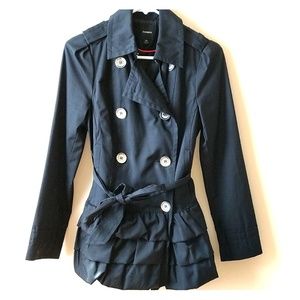 Express Black Trench Coat with Ruffles